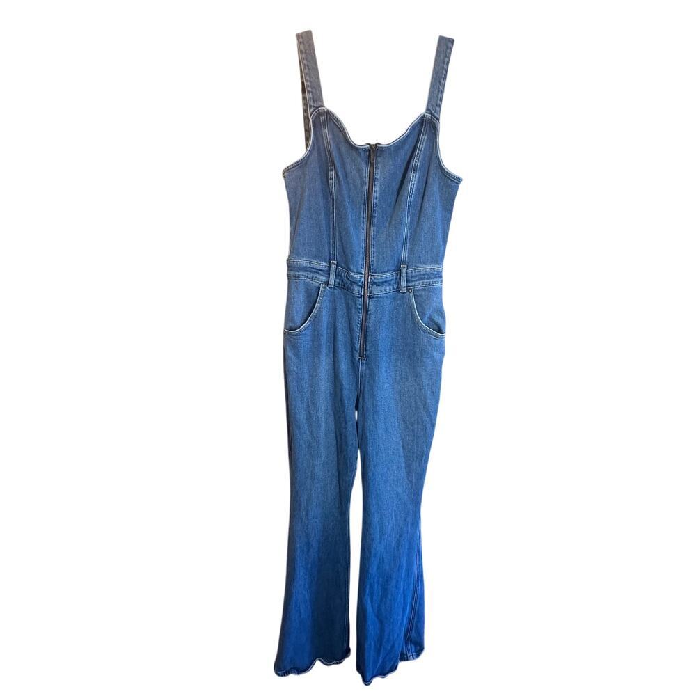 Boyish Denim Zip Front Flare Jumpsuit - Size 10